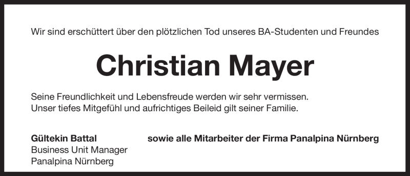  Traueranzeige für Christian Mayer vom 05.10.2012 aus Pegnitz-Zeitung